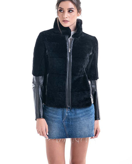Winter Fashion Black Lamb Shearling Leather Jacket - Leather Jackets - Buy Me Fur Ltd