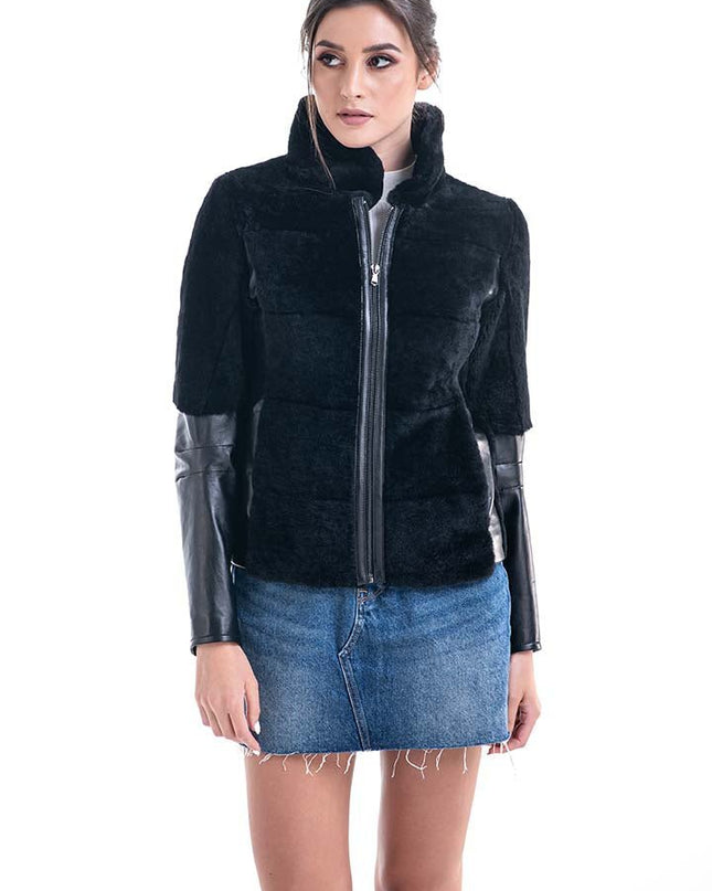Winter Fashion Black Lamb Shearling Leather Jacket - Leather Jackets - Buy Me Fur Ltd