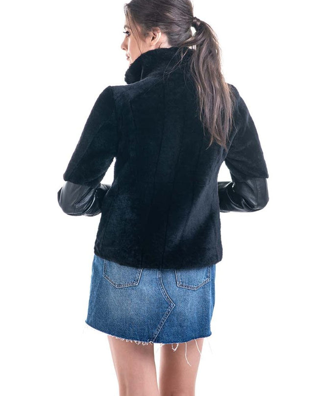 Winter Fashion Black Lamb Shearling Leather Jacket - Leather Jackets - Buy Me Fur Ltd