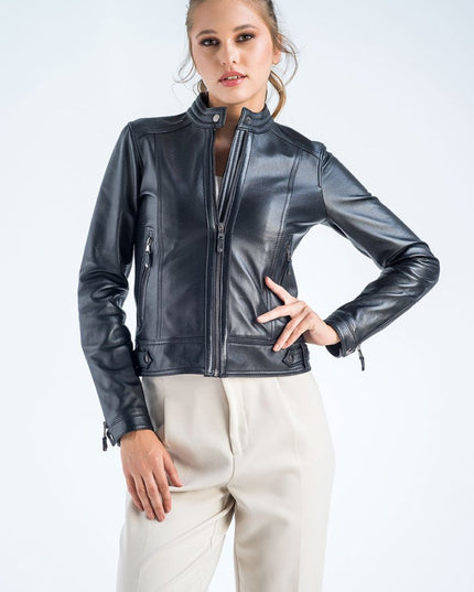 Women's Black Cropped Leather Jacket - Genuine Leather - Leather Jackets - Buy Me Fur Ltd