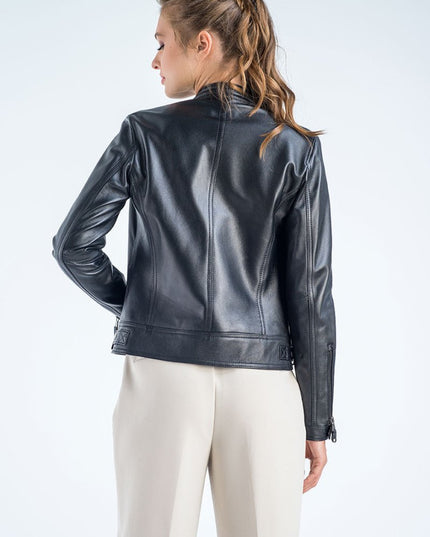 Women's Black Cropped Leather Jacket - Genuine Leather - Leather Jackets - Buy Me Fur Ltd
