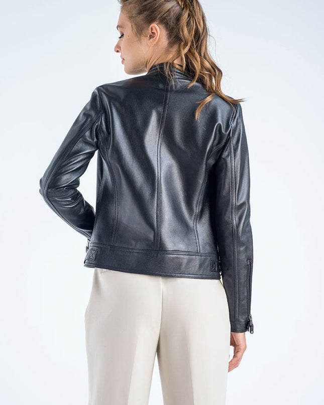 Women's Black Cropped Leather Jacket - Genuine Leather - Leather Jackets - Buy Me Fur Ltd