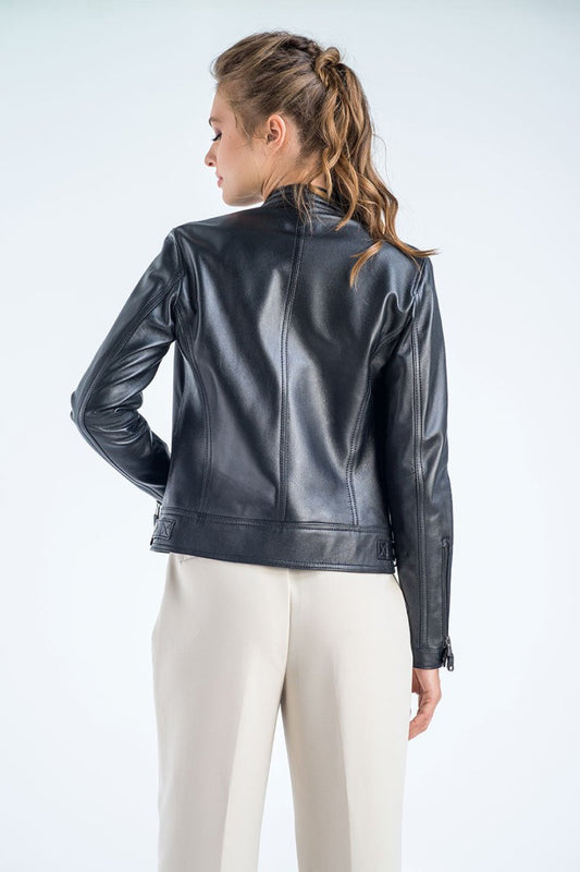 Women's Black Cropped Leather Jacket - Genuine Leather - Leather Jackets - Buy Me Fur Ltd
