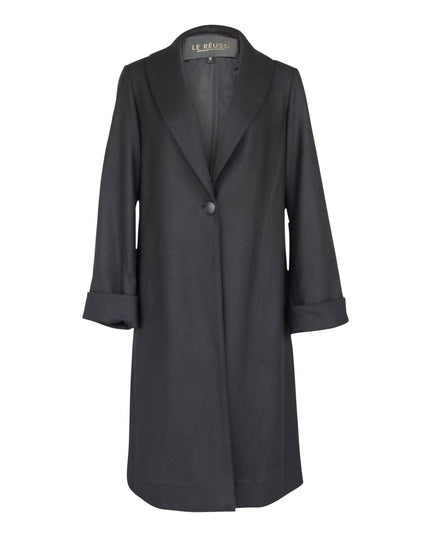 Women's Black Wool Long Coat - Winter Outerwear Flannel Jacket - black and white tweed jacket - Le Réussi