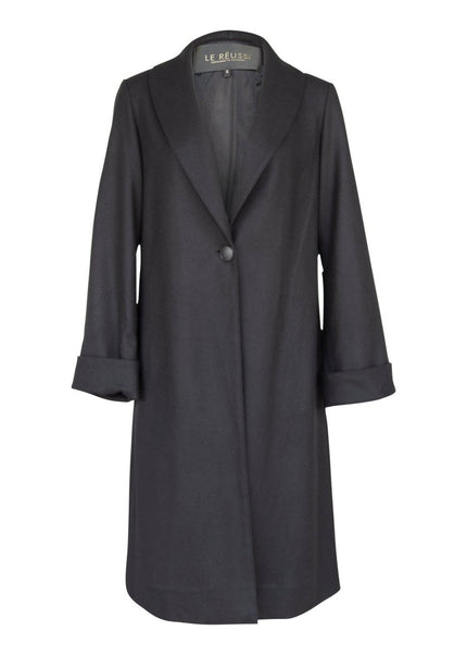 Women's Black Wool Long Coat - Winter Outerwear Flannel Jacket - black and white tweed jacket - Le Réussi