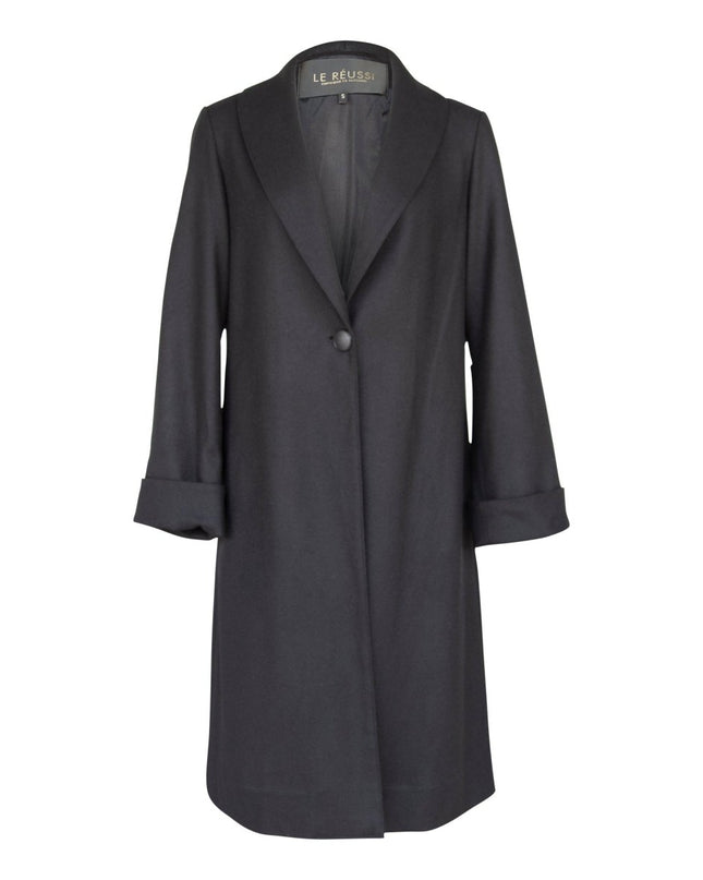 Women's Black Wool Long Coat - Winter Outerwear Flannel Jacket - black and white tweed jacket - Le Réussi