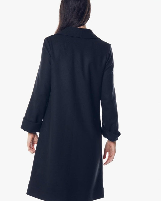 Women's Black Wool Long Coat - Winter Outerwear Flannel Jacket - black and white tweed jacket - Le Réussi