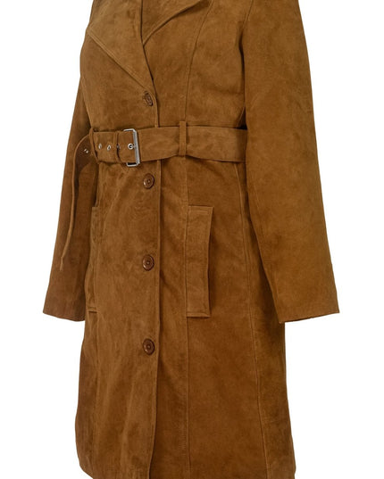 Women’s Caramel Brown Suede Trench Coat