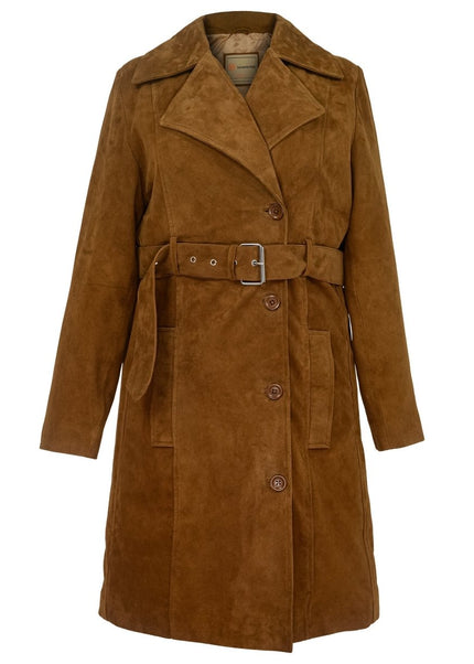 Women’s Caramel Brown Suede Trench Coat