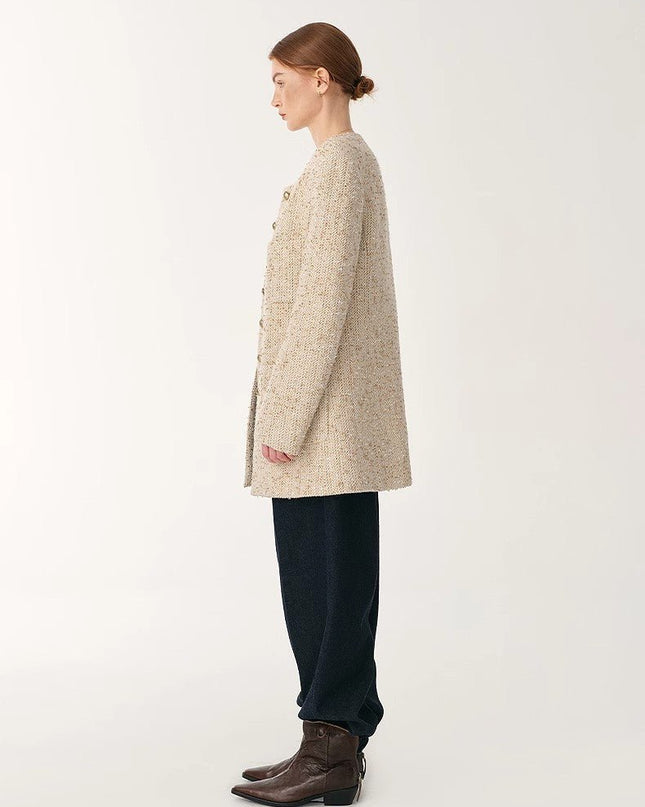Women’s Heavy Wool Tweed Chanel - Style Jacket – Round Neck Slim Fit - suit - Firelady Sheepskin