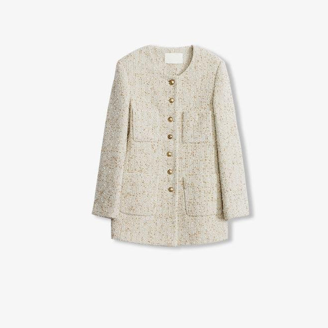 Women’s Heavy Wool Tweed Chanel - Style Jacket – Round Neck Slim Fit - suit - Firelady Sheepskin