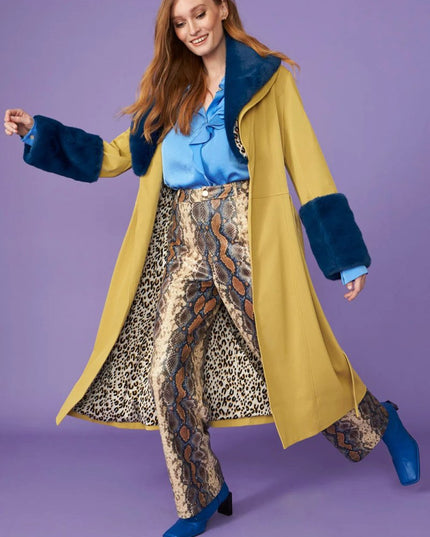 Yellow Faux Leather Coat with Faux Fur Collar - Stylish Trench - Faux Leather Coats - Buy Me Fur Ltd