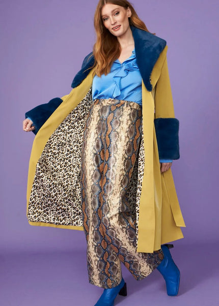 Yellow Faux Leather Coat with Faux Fur Collar - Stylish Trench - Faux Leather Coats - Buy Me Fur Ltd