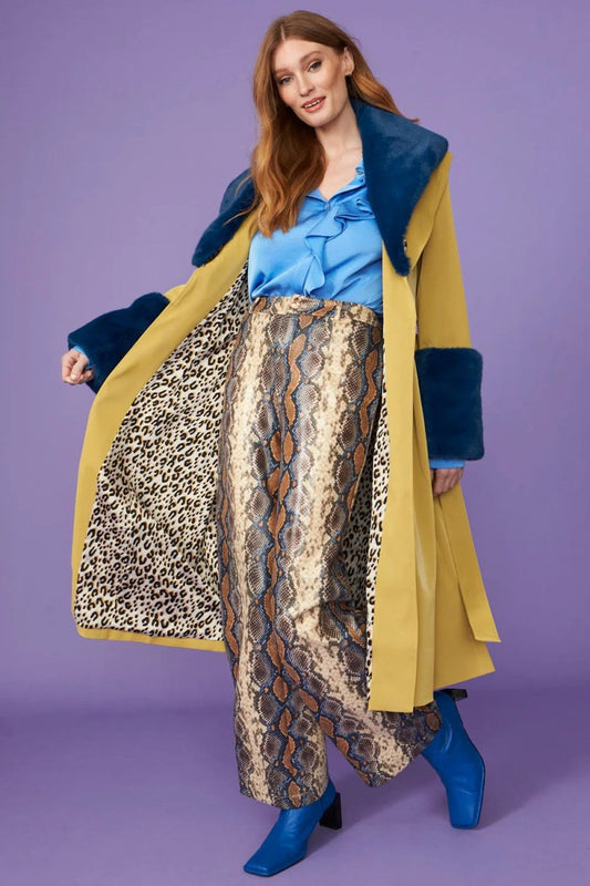 Yellow Faux Leather Coat with Faux Fur Collar - Stylish Trench - Faux Leather Coats - Buy Me Fur Ltd