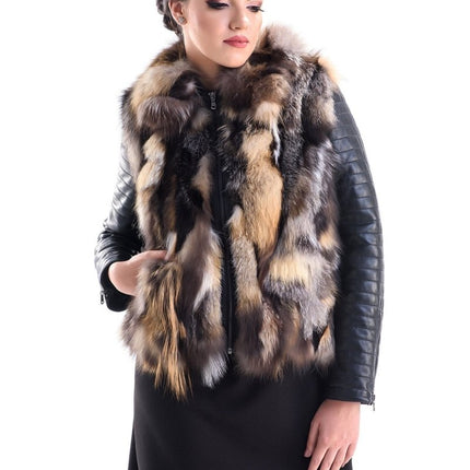 Yellow Silver Genuine Arctic Fox Fur Lamb Nappa Leather Jacket - Fur Jackets - Buy Me Fur Ltd