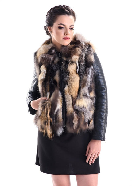 Yellow Silver Genuine Arctic Fox Fur Lamb Nappa Leather Jacket - Fur Jackets - Buy Me Fur Ltd