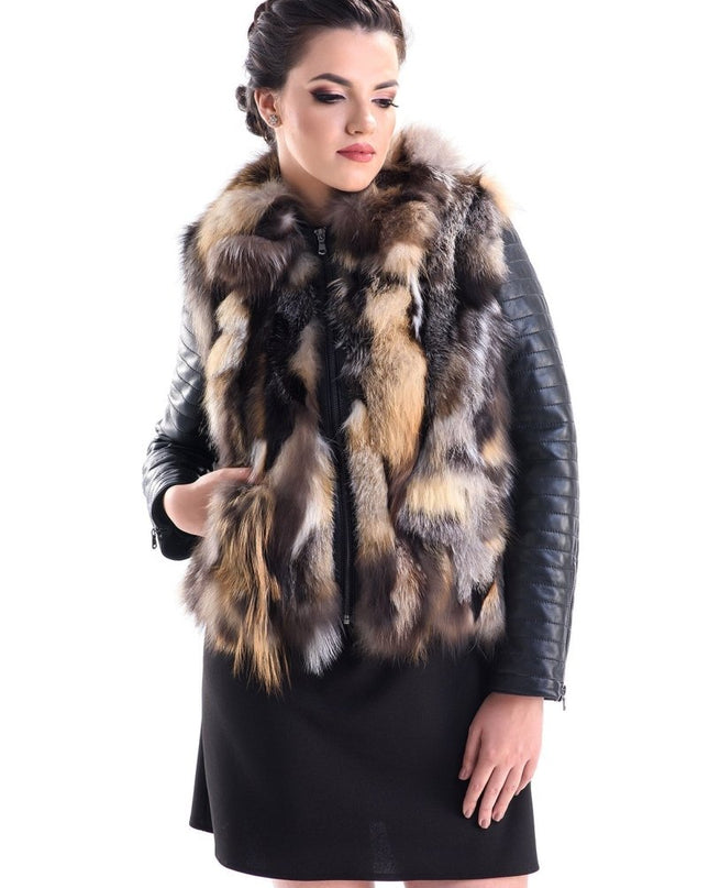Yellow Silver Genuine Arctic Fox Fur Lamb Nappa Leather Jacket - Fur Jackets - Buy Me Fur Ltd