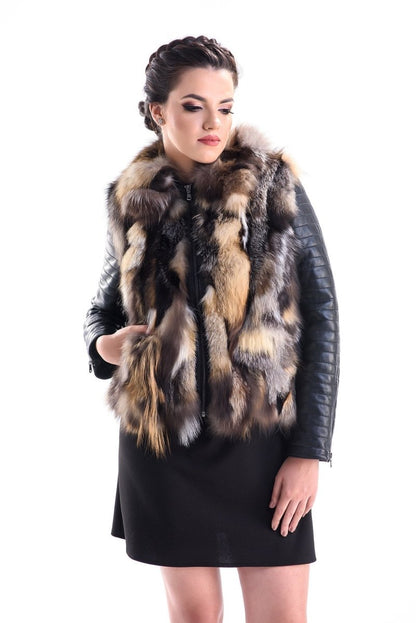 Yellow Silver Genuine Arctic Fox Fur Lamb Nappa Leather Jacket - Fur Jackets - Buy Me Fur Ltd