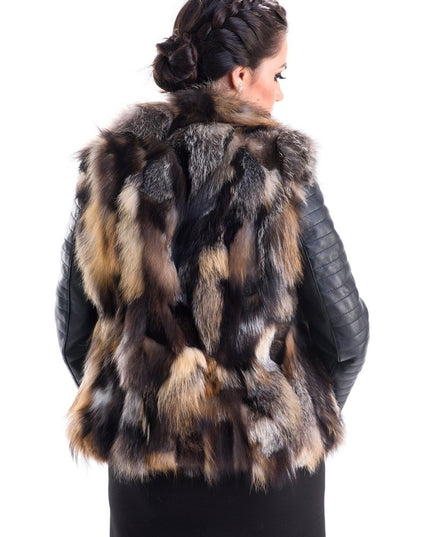 Yellow Silver Genuine Arctic Fox Fur Lamb Nappa Leather Jacket - Fur Jackets - Buy Me Fur Ltd