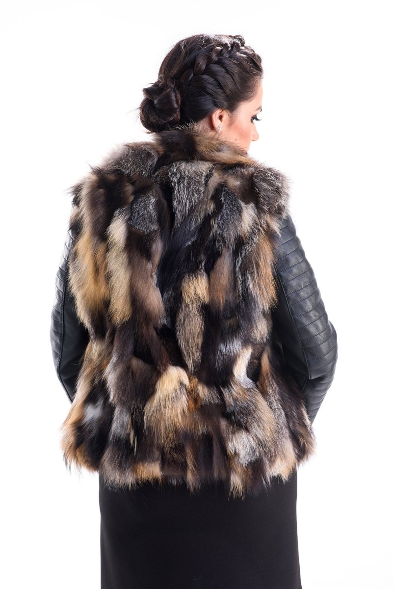 Yellow Silver Genuine Arctic Fox Fur Lamb Nappa Leather Jacket - Fur Jackets - Buy Me Fur Ltd