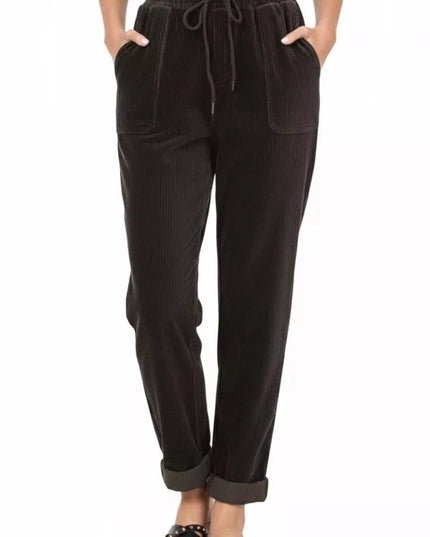 Zenana Corduroy Drawstring Cuffed Pants - Trendsi