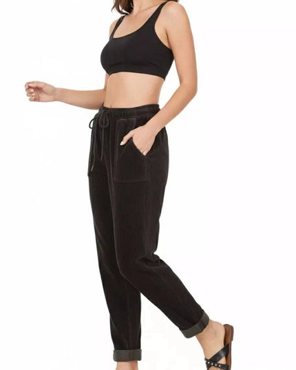 Zenana Corduroy Drawstring Cuffed Pants - Trendsi