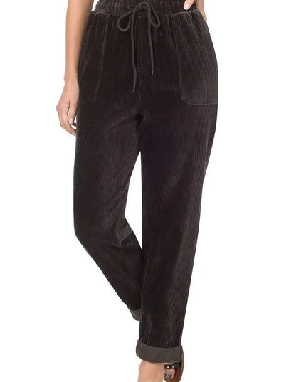 Zenana Corduroy Drawstring Cuffed Pants - Trendsi