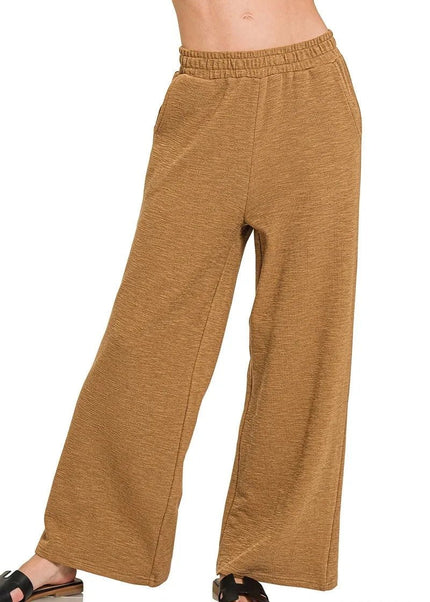 Zenana Cotton Slub Wide Leg Pants - Trendsi