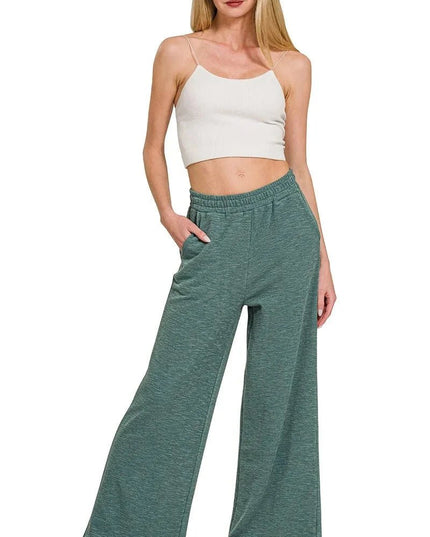 Zenana Cotton Slub Wide Leg Pants - Trendsi