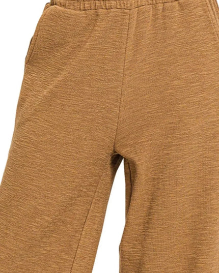 Zenana Cotton Slub Wide Leg Pants - Trendsi