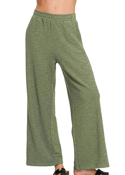 Zenana Cotton Slub Wide Leg Pants - Trendsi