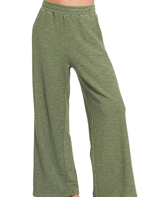 Zenana Cotton Slub Wide Leg Pants - Trendsi