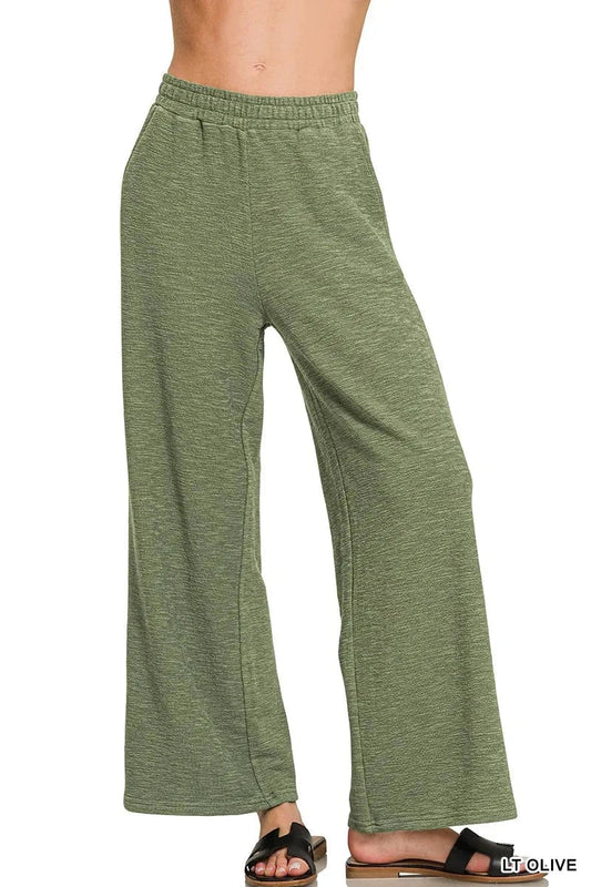 Zenana Cotton Slub Wide Leg Pants - Trendsi