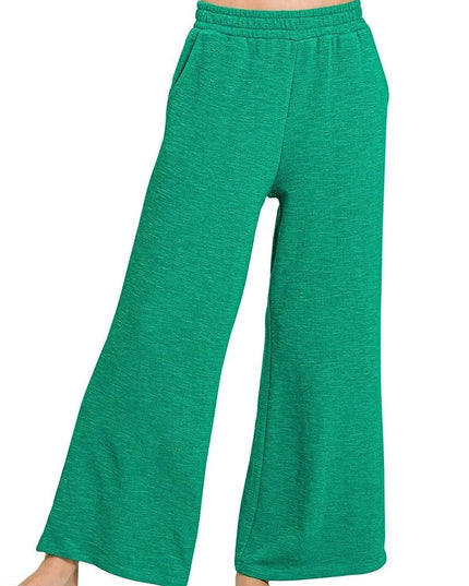 Zenana Cotton Slub Wide Leg Pants - Trendsi