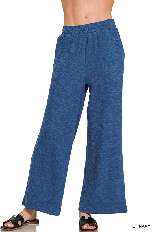 Zenana Cotton Slub Wide Leg Pants - Trendsi