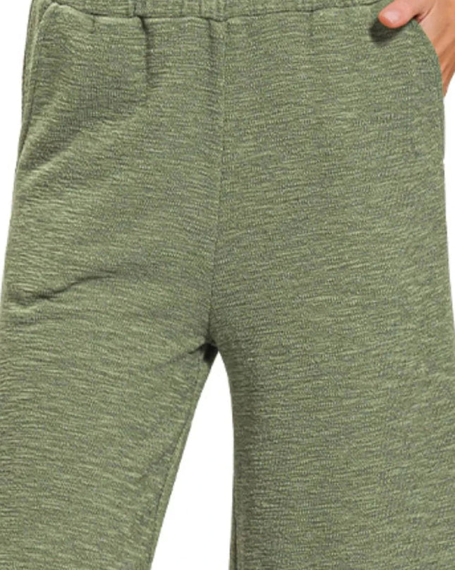 Zenana Cotton Slub Wide Leg Pants - Trendsi