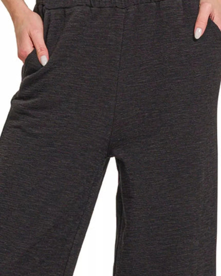 Zenana Cotton Slub Wide Leg Pants - Trendsi