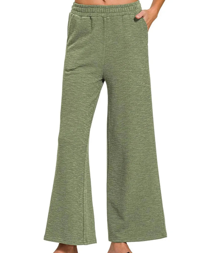 Zenana Cotton Slub Wide Leg Pants - Trendsi