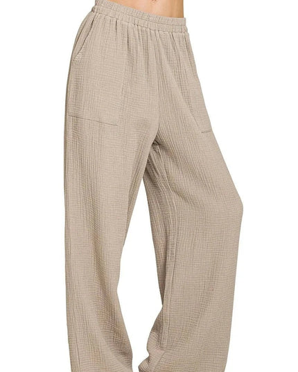 Zenana Double Gauze Elastic Band Pants - Trendsi
