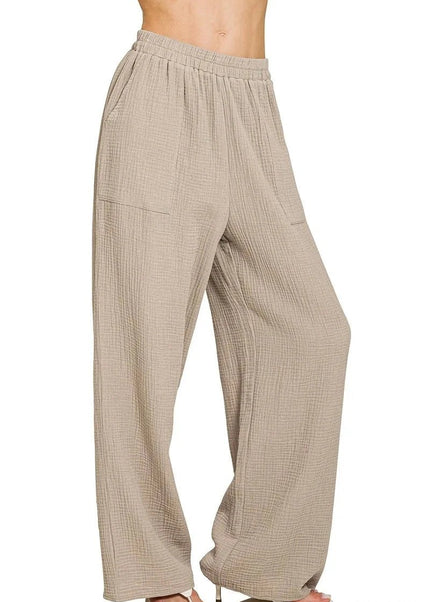 Zenana Double Gauze Elastic Band Pants - Trendsi
