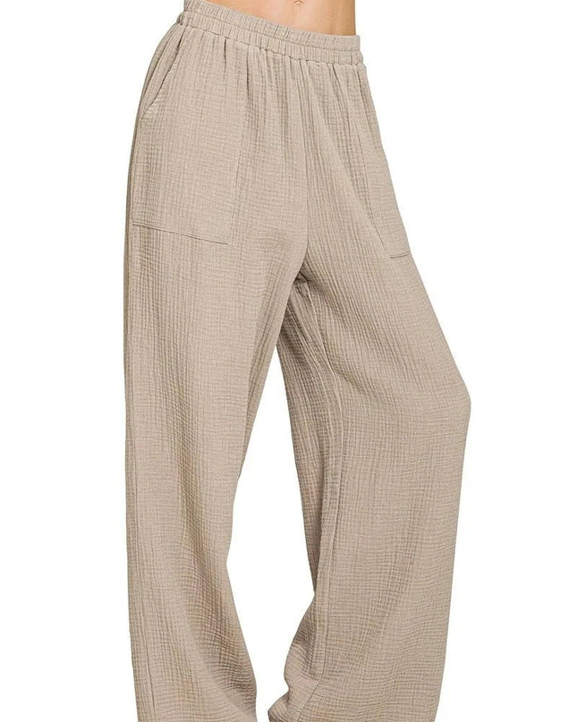 Zenana Double Gauze Elastic Band Pants - Trendsi