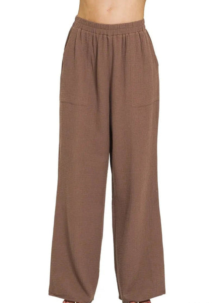 Zenana Double Gauze Elastic Band Pants - Trendsi