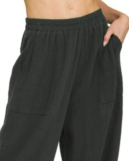 Zenana Double Gauze Elastic Band Pants - Trendsi