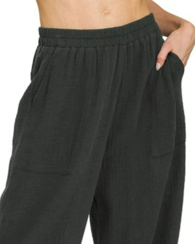 Zenana Double Gauze Elastic Band Pants - Trendsi