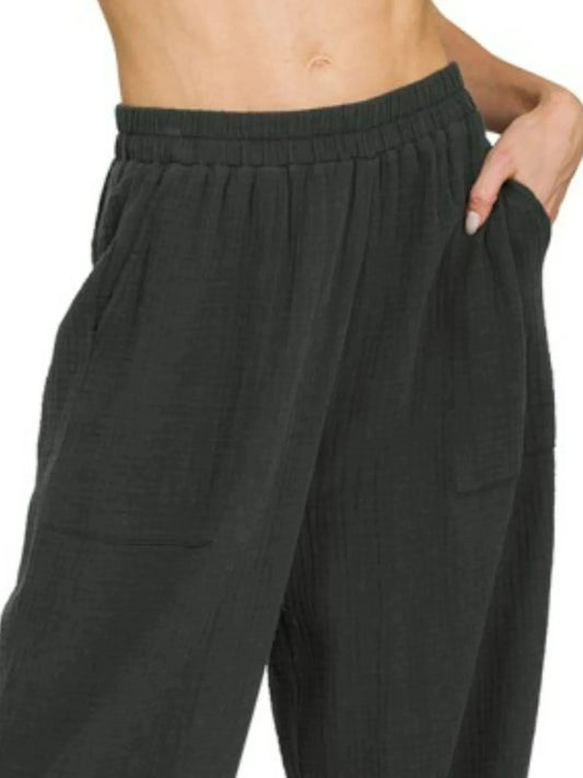 Zenana Double Gauze Elastic Band Pants - Trendsi