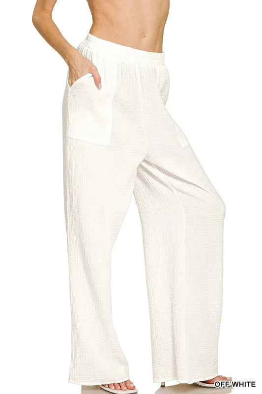 double gauze elastic band pants