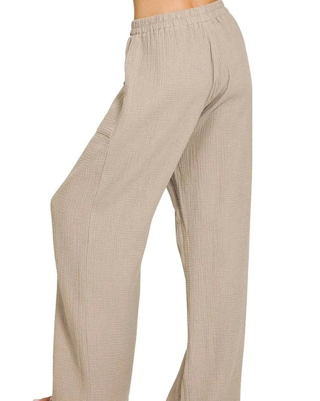 Zenana Double Gauze Elastic Band Pants - Trendsi