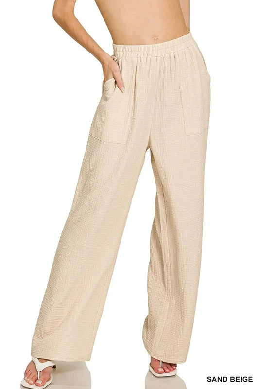 double gauze elastic band pants