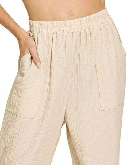 Zenana Double Gauze Elastic Band Pants - Trendsi