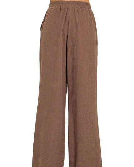 Zenana Double Gauze Elastic Band Pants - Trendsi